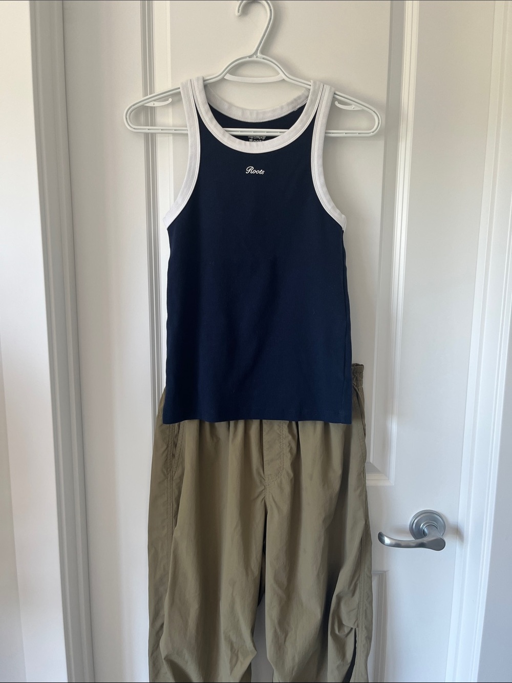94% Cotton Roots Navy Tank Top with White Trim